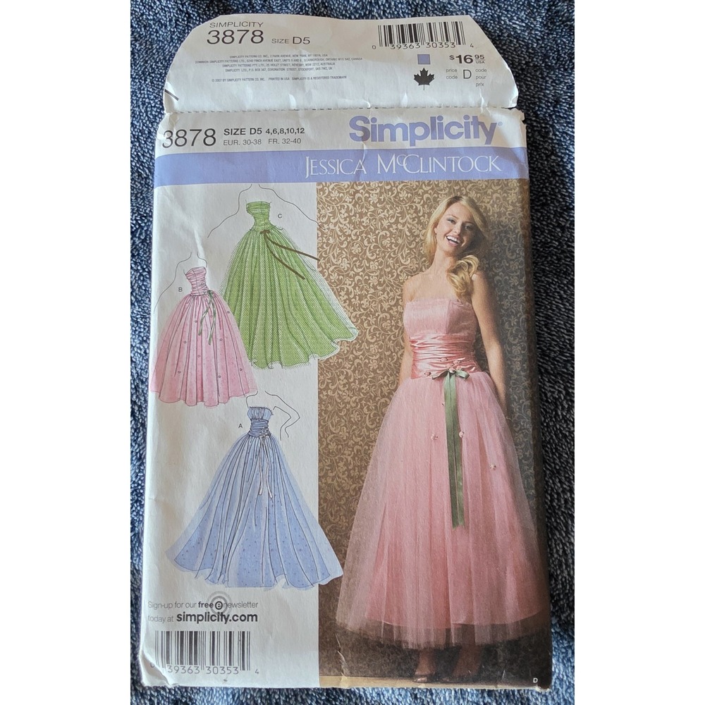 Simplicity 3878 Sewing Pattern D5 4-12 Jessica McClintock Women's Dress